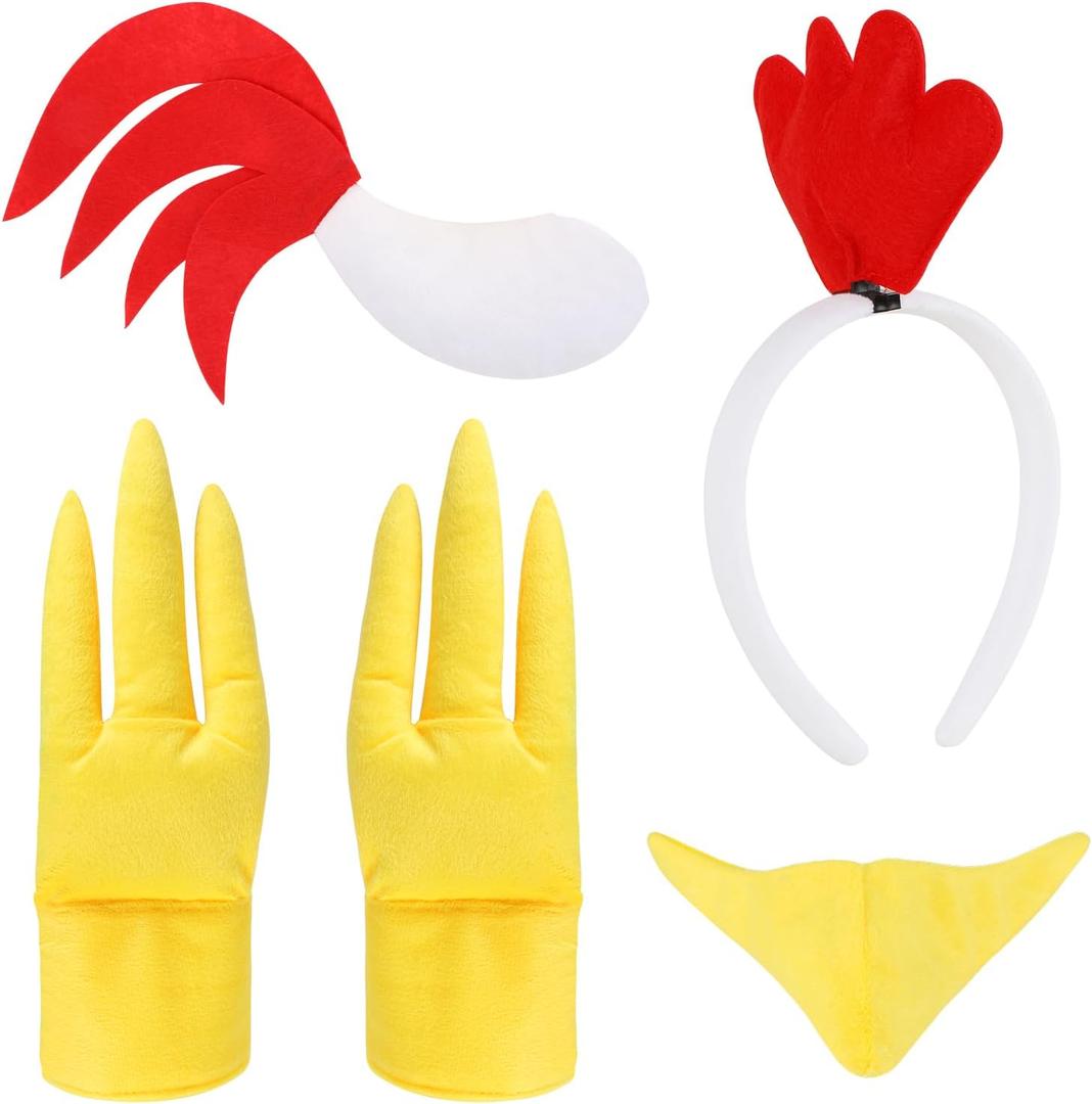 LIYDE Chicken Costume Set Chicken Headband Chicken Tail Chicken Beak Feet Halloween/Birthday/Christmas/Cosplay Party Decorations