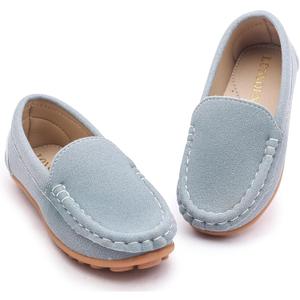 LONSOEN Kids Slip-On Loafers, Synthetic Suede Moccasin Driving Shoes, Non-Slip Rubber Outsole Lightweight Casual/Dress Boat Shoes for Boys & Girls, 27