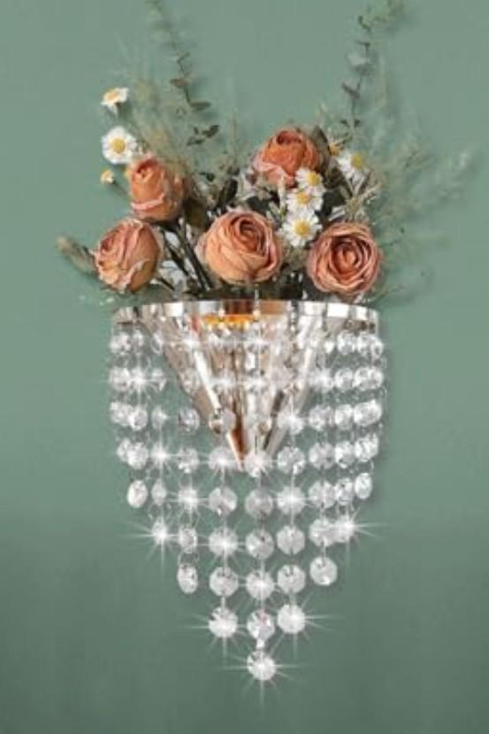 1 Pack Metal Flower Vase for Wall Crystal Vase Decor Hanging Decoration Floral Holder for Home Office Living Room Bedroom Bathroom (Silver)