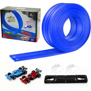 Flexible Race Track for Kids 15 Ft  Monster Truck Tracks Track with 4 Die-Cast Cars & 8 Suction Cups  Flex Track Compatible with Hot Wheels & 1:64 Cars  3+ (Blue)
