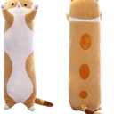 Long Cat Plush Pillow Cute Cat Body Pillow,Brown Cat Stuffed Animals Soft Plushies Kawaii Stuffed Kitten Plush Toy Gift for Kids Girlfriend(Brown, 19.7Inch)