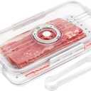 Tellshun Bacon Storage Container with Air-sealed Tight Lid for Fridge Bacon Holder Deli Meat Cheese Keeper with Food Serving Tongs and Drain Plate for Refrigerator
