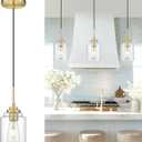 AUTELO Gold Pendant Lights, 1-Light Pendant Light Fixtures in Brushed Gold Finish with Clear Glass, Antique Pendant Lights Kitchen Island, Brass Hanging Lights for Dining Room H7010 BG (1 Pack - 6.3 Inch)
