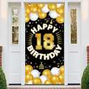 Happy 18th Birthday Decorations for Boys & Girls, Men & Women, Fabric Banner Backdrop for 18 Year Old Birthday Party, Perfect Photo Backdrop, Yard Sign, Cake Table Decor, Door Sign（Black Gold）