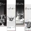 YLOLUL 4 Piece Highland Cow Bathroom Signs - Rustic Farmhouse Decor for Home Laundry Room & Bathroom