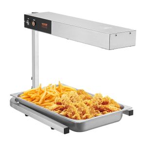 VEVOR 110V French Fry Food Warmer 23x13.5 inch, 900W Fry Heat Lamp with Detachable Bent Drain Board Drip Pan, Stainless Steel Food Heat Light 86-185, Free Standing Fried Chicken Warmer with Light (Large)