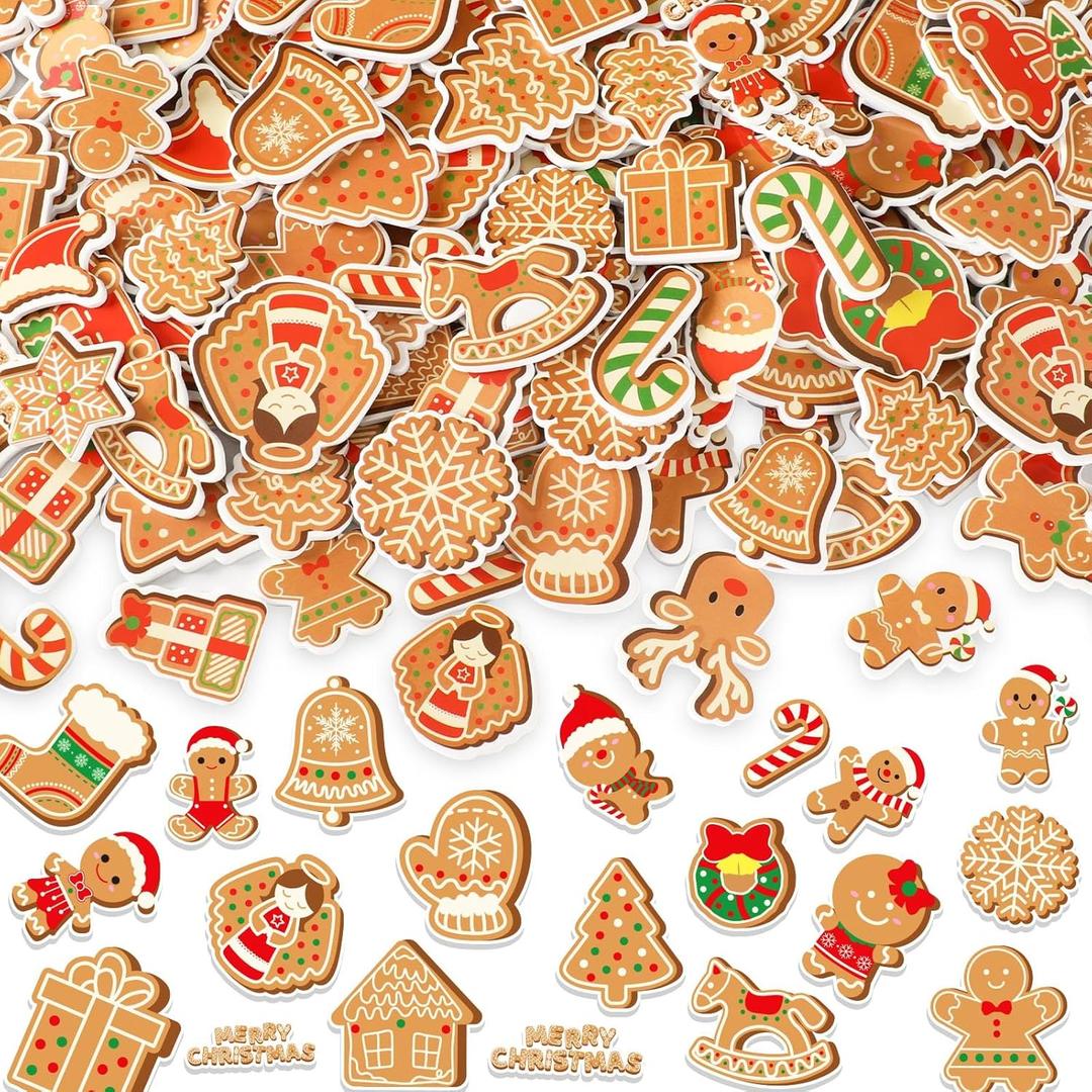 JULBEAR Gingerbread Foam Sticker, 300Pcs Christmas Snowflakes Candy Gingerbread Shapes Self Adhesive Foam Stickers for Kids Christmas Party Favors DIY Crafts Decorations Schools Crafts Projects