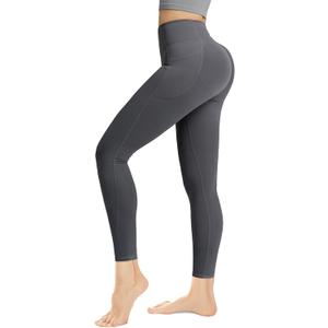 Butt Lifting Leggings with Pocket for Women 25" High Waisted Tummy Control Squat-Proof Compression Womens Leggings (Black, L)