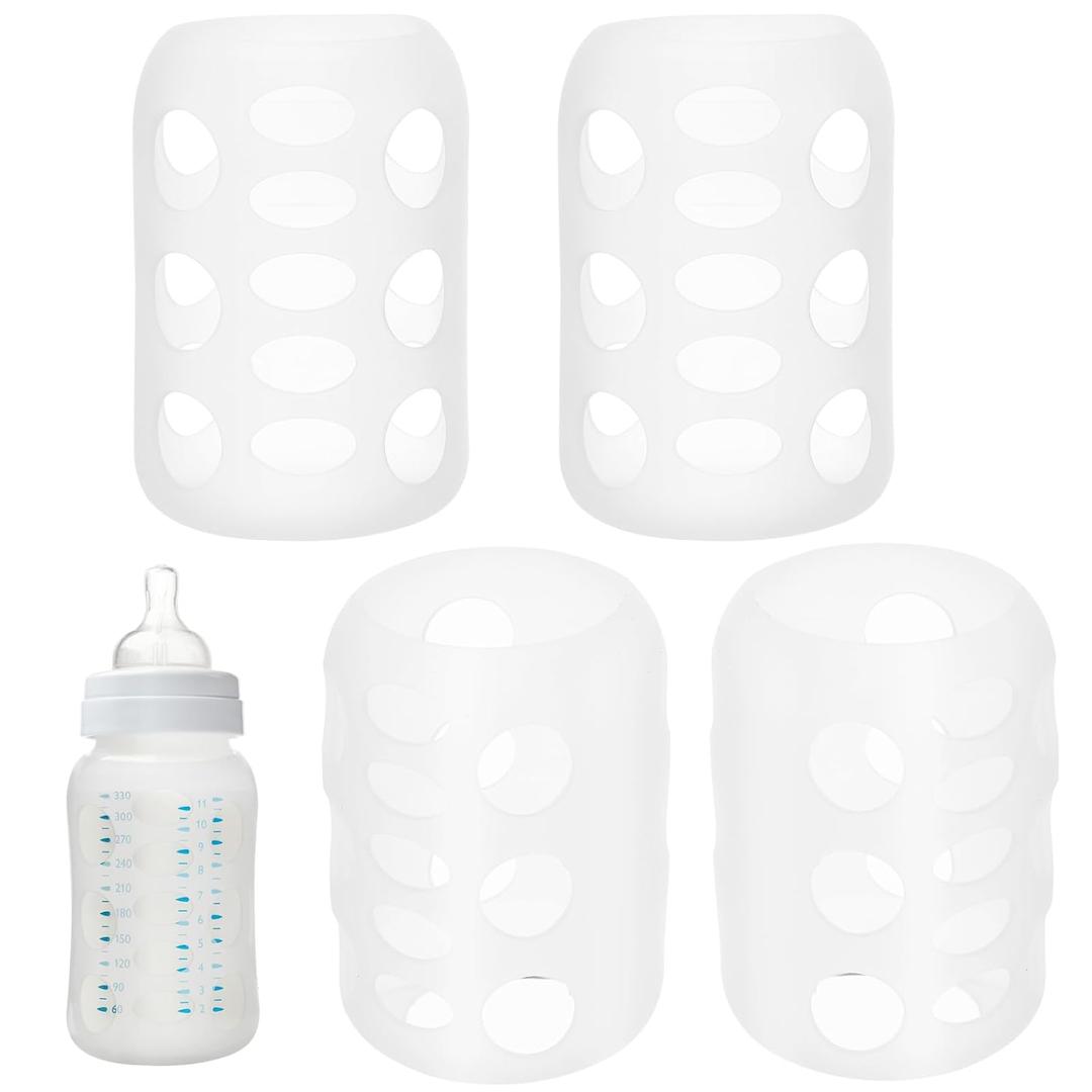 Silicone Baby Bottle Covers 4Pcs, Heat-Resistant Sleeves for Glass Bottles/Coffee Mugs, Non-Slip Grip & Baby Essentials for Newborn Parents Home Office Outdoor
