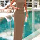 2 x PRETTYGARDEN Skirt Sets Women 2 Piece Outfits Summer 2025 One Shoulder Sexy Ruched Bodycon Maxi Long Skirts (Khaki)