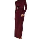 YOXUA Women Elegant Casual Long Sleeve Sexy Bodycon Lounge Temperament Crew Neck Maxi Dress Red M