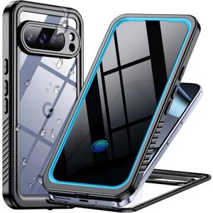 Temdan for Google Pixel 10 Pro XL Case Waterproof,Built-in Lens & Screen Protector[Full Body Shockproof][Military Dropproof][Dustproof][IP68 Underwater] for Pixel 10 Pro XL 6.8-Blue/Clear