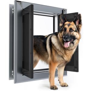 Aluminum Large Dog Door for Exterior Door with Strong Double Magnetic Flaps,French Dog Door for Large and Medium Dogs Up to 120LBS(Gray)