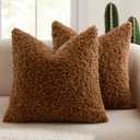 MIULEE Pack of 2 Faux Fur Throw Pillow Covers 18x18 Inch Bronze Boucle Decorative Sherpa Pillow Covers Fuzzy Accent Soft Sheepskin Fleece for Boho Home Decor Sofa Living Room Couch Bed