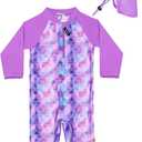 WeVSwe Baby Swimsuit Girl Rash Guards Sun Protection Infant Long Slevee Bathing Suit Quick Dry with Sun Hat (6-12 Months)