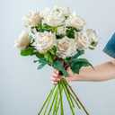 Fake Roses Faux Flowers 12PCS Silk Roses Artificial Roses with Stems Realistic Artificial Flowers Suitable for Indoor Home Decoration DIY Bouquet Wedding Decor Party Decor 16.5In (White)