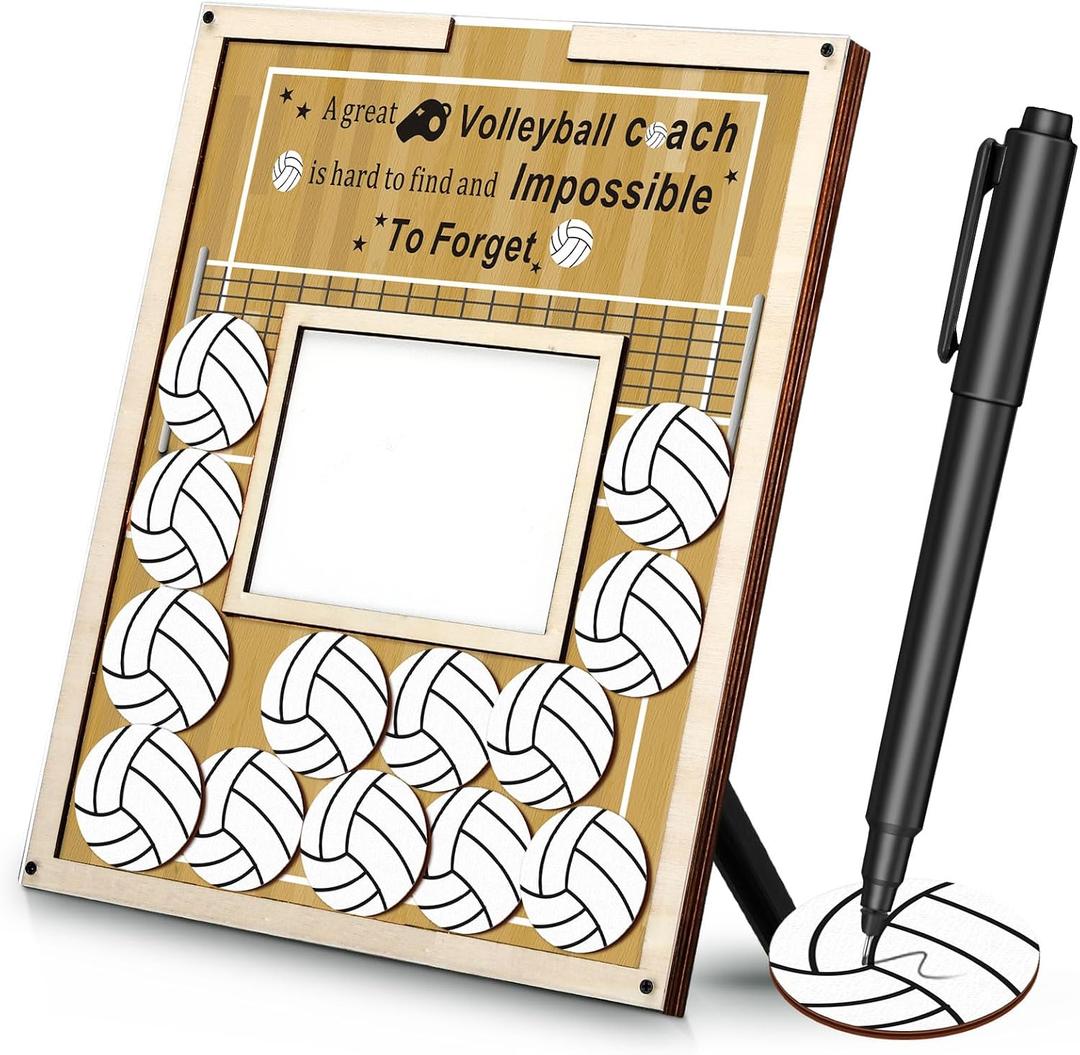 Yuntau Coach Gifts for Volleyball Picture Frame with Wood Ball Chips Signature Pen Gift for Volleyball Coach Appreciation Ball Plate Plaque Present for Coaches Team Birthday Thank You Gift Idea