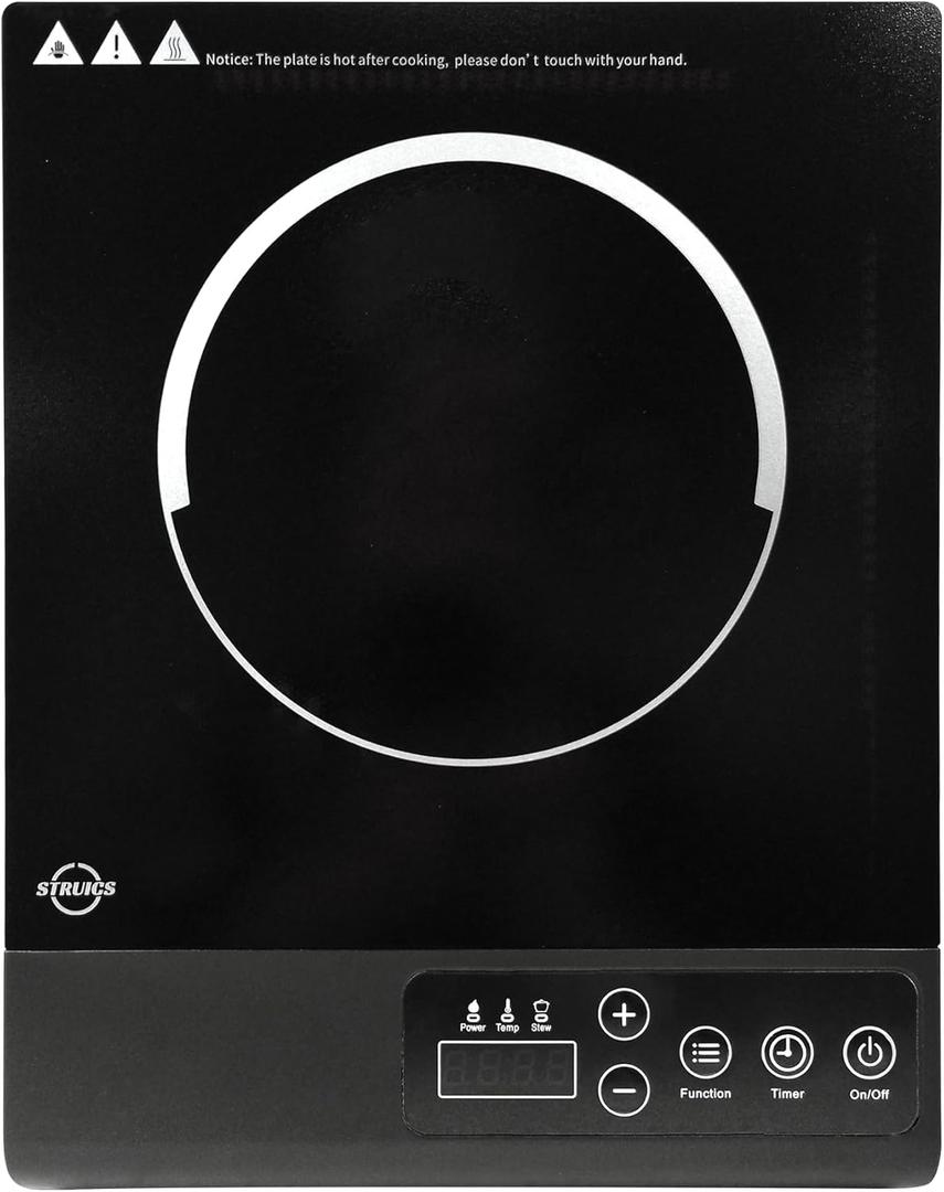 Portable Induction Cooktop, 1200W Sensor Touch Electric Induction Cooker Hot Plate, 6.7" Heating Coil, 9 Power 9 Temperature Setting Countertop Burner with Timer