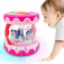 Baby Girl Toys 18+ Months Hand Drum Rotating Musical Light Up Sensory Activity Crawling Toys 2 3+ Year Old Infant Girls Baby Gifts (Pink)