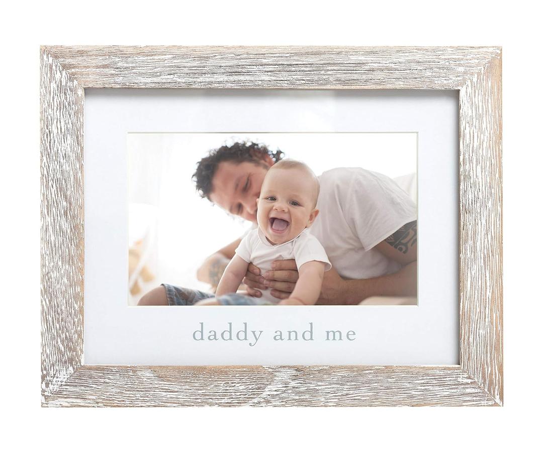 Pearhead Daddy and Me Picture Frame, Baby Photo Keepsake, Father's Day Gift, Gender-Neutral Nursery Decoration, 4" x 6" Display, Distressed Wood
