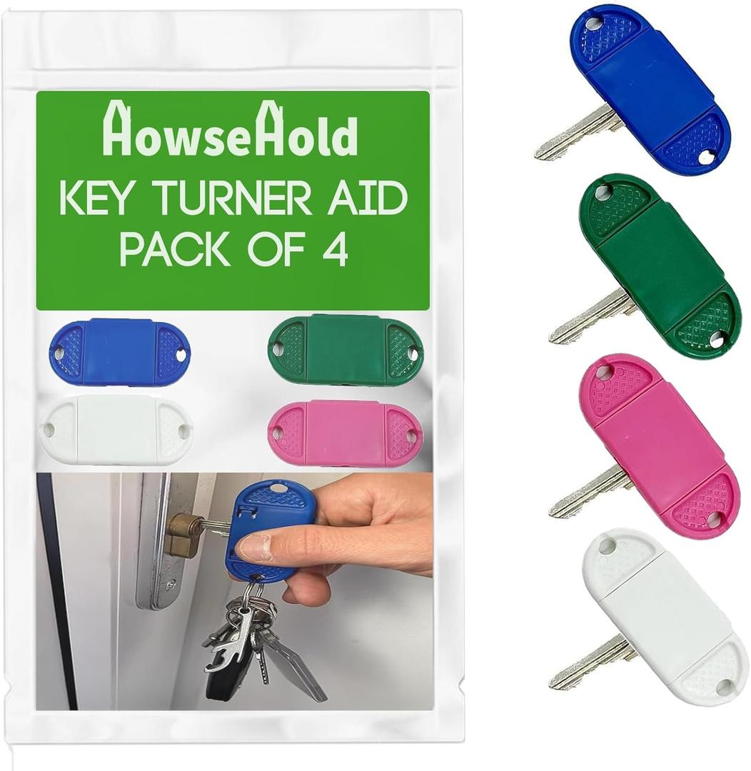 Key Turner Aid for Arthritis Pack of 4 Easy Grip Key Handles for Elderly, Disabled, Weak Hands, MS, Parkinsons Ergonomic Handle Helps Turn Keys with Ease (4 Colours)