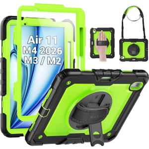 SEYMAC Case for iPad Air 11 Inch M4 / M3 / M2 (2026/2025 / 2024), Heavy Duty Shockproof Protective Case with Screen Protector, 360 Rotating Stand and Hand/Shoulder Strap, Green