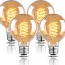 G25 Globe LED Edison Light Bulbs, 6W Equivalent to 60W, 2500K Warm White Flexible Spiral Filament Light Bulbs, Dimmable Vintage LED Bulb, G80 Antique Edison Bulbs, Amber Glass, E26, 4 Pack