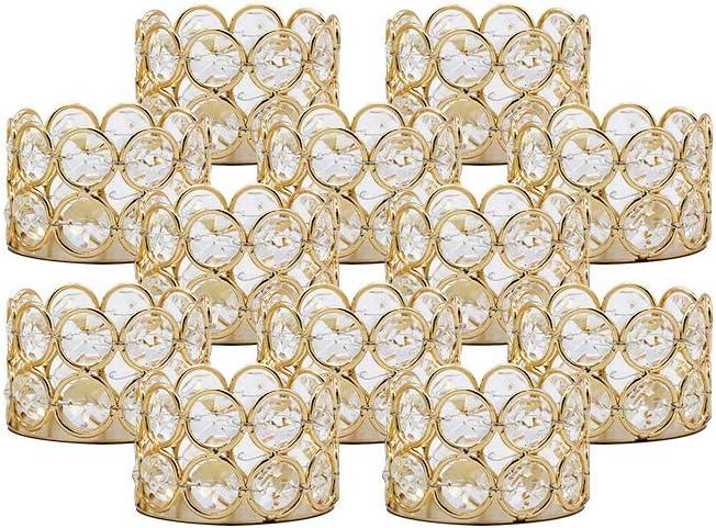 VINCIGANT Pack of 12 Gold Crystal Tea Light Candle Holders for Wedding Home Table Centerpiece Decoration, Gifts Boxed (Candle Excluded)
