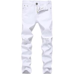 Boy's Skinny Fit Ripped Destroyed Distressed Stretch Slim Jeans Pants (16, White)