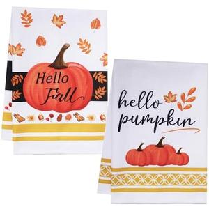 UAUOCU Fall Decorations for Home, 2 PCS Kitchen Towels Decor Set for Dish Drying Bathroom Hand Tea Towel Autumn Holiday Pumpkins Thanksgiving Decorations Indoor Thanks Giving Day Halloween packof2