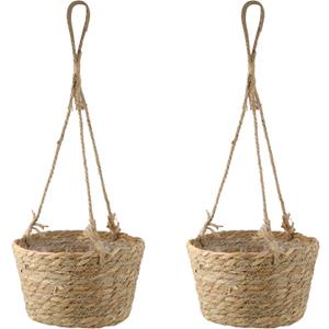 MY MIRONEY 2PCS Hanging Planter Basket Natural Seagrass Woven Plant Pot Hanger Hanging Plant Holder with Twine for Home Decor, Indoor & Outdoor Use, 8.11" x 4.96", Khaki