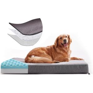 Extra Large Orthopedic Dog Bed Memory Foam Dog Beds with Plush Removable Washable Cover,Cooling Gel-Egg Crate Dog Crate Bed with Waterproof Lining,XXL-50 inch