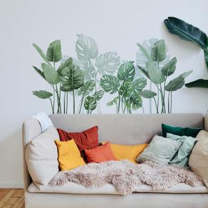 Tortoiseshell Leaf Wall Stickers, Vinyl Wall Decals Peel and Stick, Removable Wall Murals Plant Wall Decors for Bedroom Living Room Nursery Classroom, Green