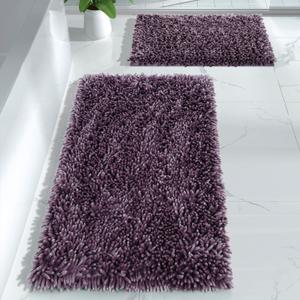 Yimobra Bathroom Rugs Sets 2 Piece, Luxury Shaggy Extra Thick Bathroom Rugs, Plush Non-Slip Mats for Bath Room Floor, Machine Wash, Ultra Absorbent, 44.1 x 24 + 24 x 17 Inches, Dark Purple