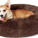 Bedsure Calming Dog Bed for Medium Dogs - Donut Washable Medium Pet Bed, 30 inches Anti-Slip Round Fluffy Plush Faux Fur Cat Bed, Fits up to 45 lbs Pets, Coffee
