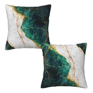 Emerald Green Gold Marble Throw Pillow Covers 16x16 Inches Set of 2, Decorative Pillow Case Square Cushion Covers for Sofa Bed Couch Living Room