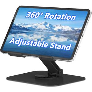 360 Rotation Tablet Stand, Ultra Stability Base Fully Folded Easy to Store and Carry Adjustable iPad Stand Compatible with 4-13" Tablet E-Reader iPad Pro/Air/Mini and More (Black)