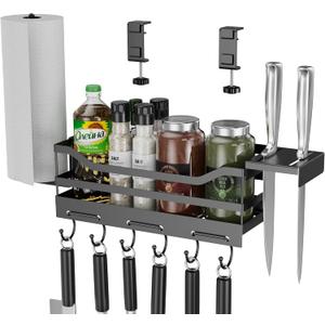 Griddle Caddy for 28"/36" Blackstone Griddle: No Drilling BBQ Caddy for Outdoor Grill, Blackstone Grilling Caddy with Paper Towel Holder and Knife Holder for Weber Grill/Griddle/Prep Cart, Black 