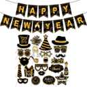 Happy New Years Banner Photo Booth Props 2026 Kits- New Years Decorations Party Suplies Decor Funny Cute Holiday Selfie Supplies for Celebratory Eve Photography