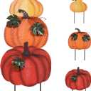 Hogardeck Outdoor Fall Decorations for Home, 34" Decorative Garden Stakes with 3 Stacked Pumpkins for Fall Decor, Metal Yard Signs for Garden Home Lawn Patio Thanksgiving Decorations (Yellow)