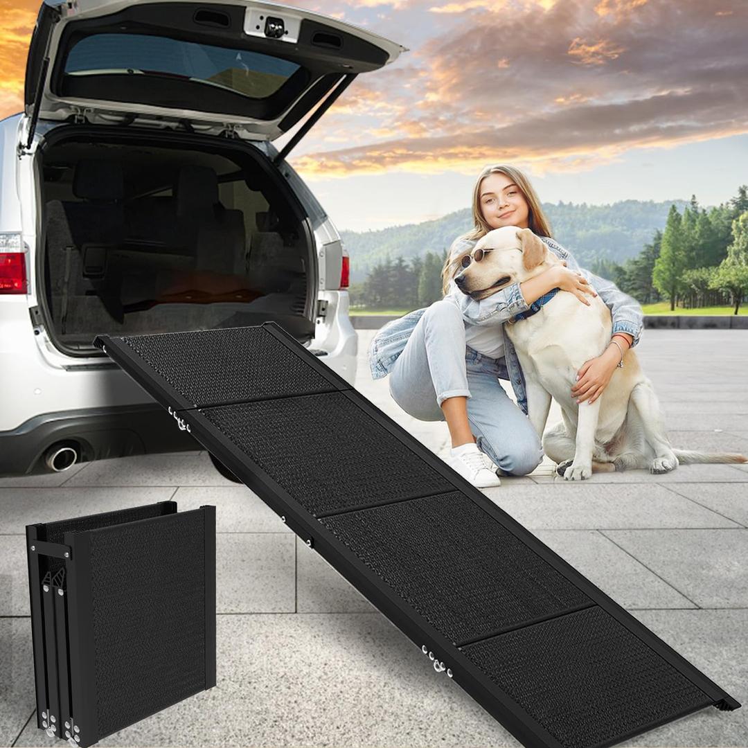 Dog Car Ramp for Large Dogs, Foldable Dog Steps Aluminum Dog Ramps, Dog Stairs with Nonslip Surface for High Beds, Trucks, Cars and SUV, Supports up to 200 lbs (71'' L x 20'' W)