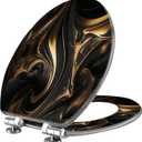 Elongated Toilet Seat Abstract marble fluid art painting alcohol ink style a black gold Resin Toilet Seat Slow Quiet Close with Quick-Release Hinges Toilet Seat with Cover Easy to Clean Install (18.5"x14.5", Multi2)