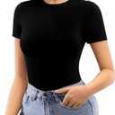 MANGOPOP Women Crew Neck Short Sleeve Bodysuit Double Lined Thong Body Suits Shirts Basic Top 3XL