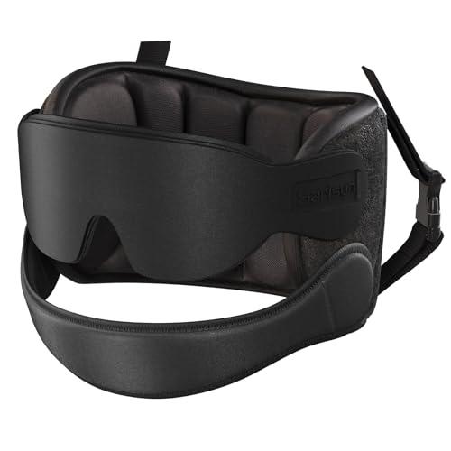 SARISUN Airplane Pillow Combo with Chin Strap, Travel Pillows for Airplanes with Sleep Eye Mask, Plane Pillow for Long Flights, Car Road Trip, 360° Headrest, Stop Bobblehead, Black