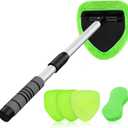 XINDELL 24-inch Windshield Cleaner Tool  Upgrade Large Head Car Interior&Exterior Window Cleaning Kit with Extendable Handle & 4 Microfiber Pads, Auto Wiper Brush for Car, Trucks, SUVs, RVs & Home