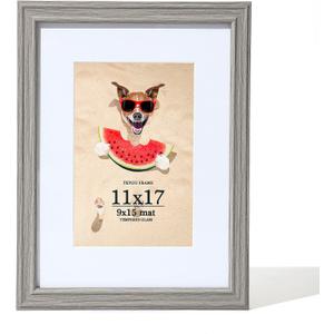 11x17 Picture Frame Grey Woodgrain,17X11 Display Picture 9x15 Pictures with Mat or 11x17 without Mat, 11 by 17 Collage Frames for Wall or Tabletop, Perfect for Home Décor and Gifts, 11x17in