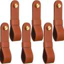 CroBlissful 6 Pcs Leather Curtain Rod Holders PU Leather Curtain Rod Bracket Mounted Loop Straps with Screws and Plastic Wall Plugs, Boho Pole Hanger Hook for Towel Oar Home Wall Display Decor (Brown)