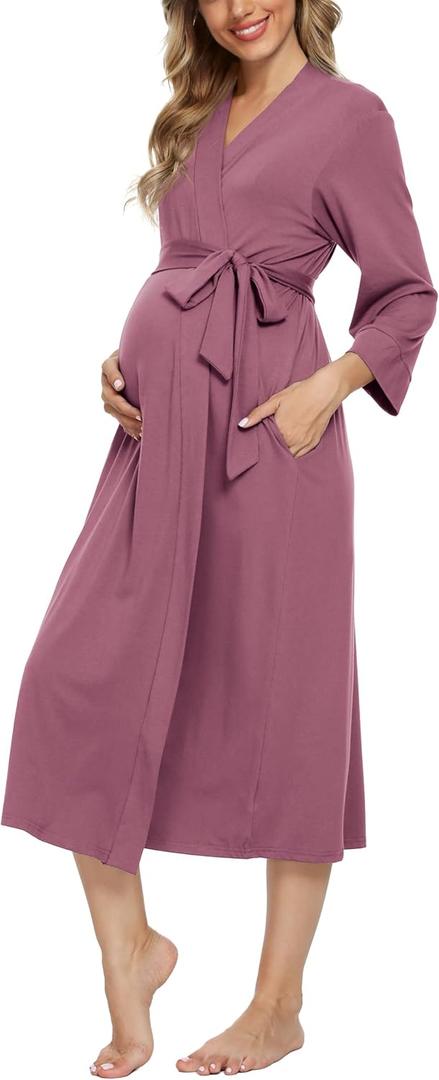 Xpenyo Women's Maternity Sleepwear,Labor/Delivery/Nursing/Hospital Nightgown Kimono Robes Long Pregnancy Loungewear (XX-Large, Mauve)