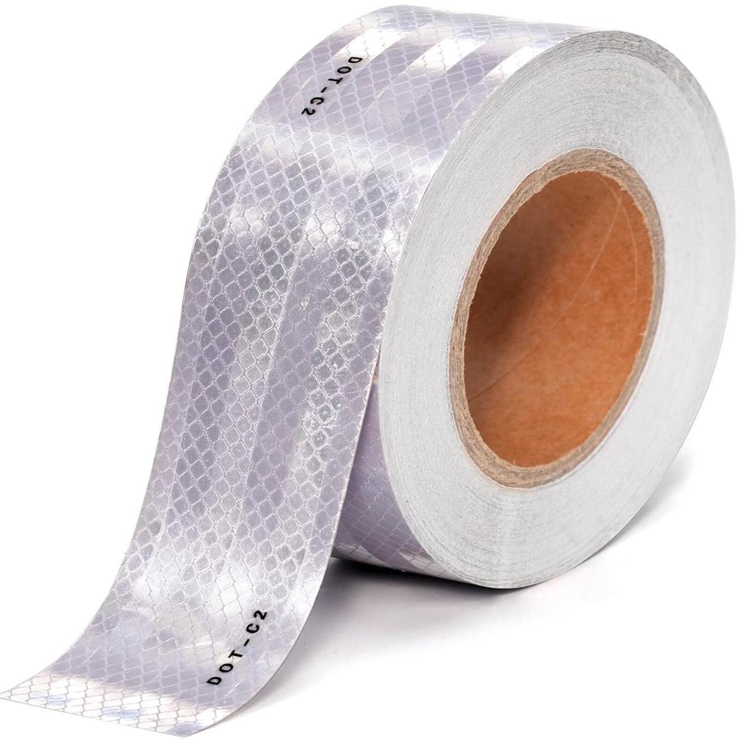 2" X 100ft DOT-C2 Reflective Safety Tapes Silver Adhesive Reflector Tape for Trailer Cars Trucks Outdoor Waterproof (Silver, 100FT)