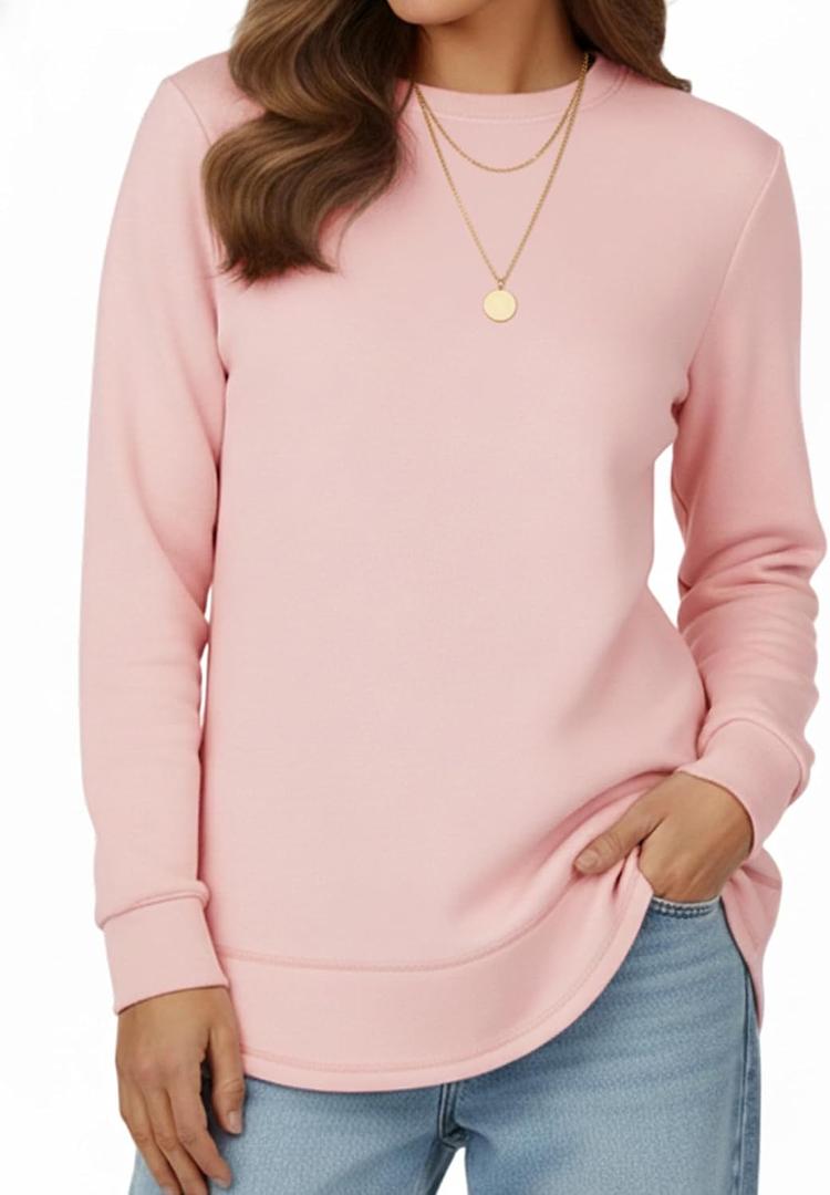 AURUZA Sweatshirt for Women Long Sleeve Crewneck Sweatshirt Women Causal Loose Fit Pullover Tunic Top Fall Clothes Shirts (Pink, L)